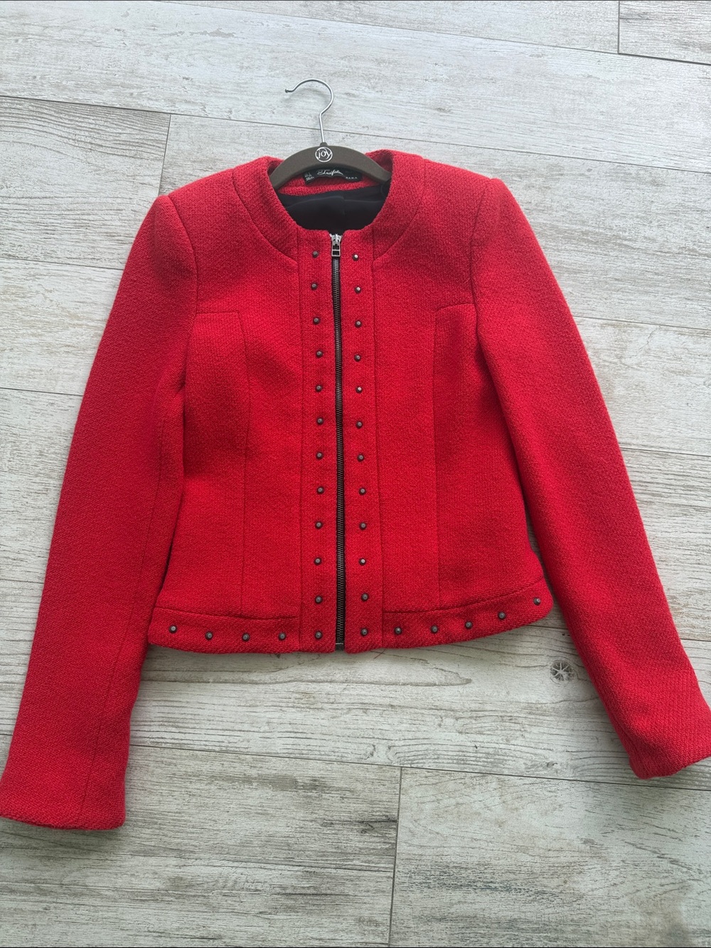 Zara Trafaluc collarless jacket.